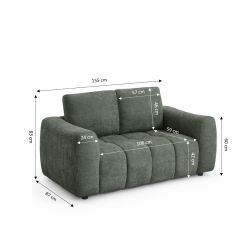 Canapé droit fixe KEREA 2 places tissu chenille vert
