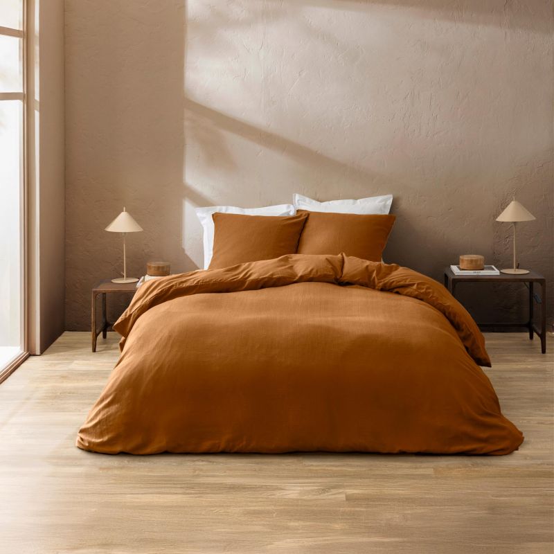 Parure de couette CLARA caramel 260x240 cm (taies d'oreillers + couette)