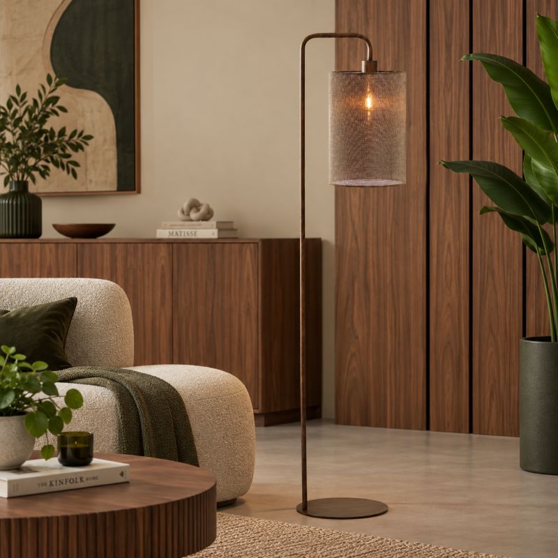 Lampadaire KELA bois foncé et abat jour marron 33,5x28x155 cm