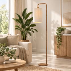 Lampadaire KELA bois et abat jour corde beige 33,5x28x155 cm
