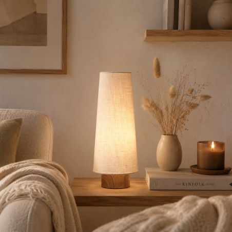 Lampe de table YUMI bois foncé et beige Ø15x42 cm