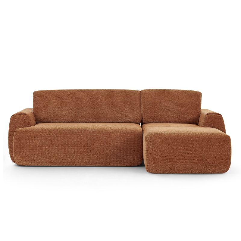 Canapé d'angle droit compressé WESTA 4 places tissu chenille terracotta