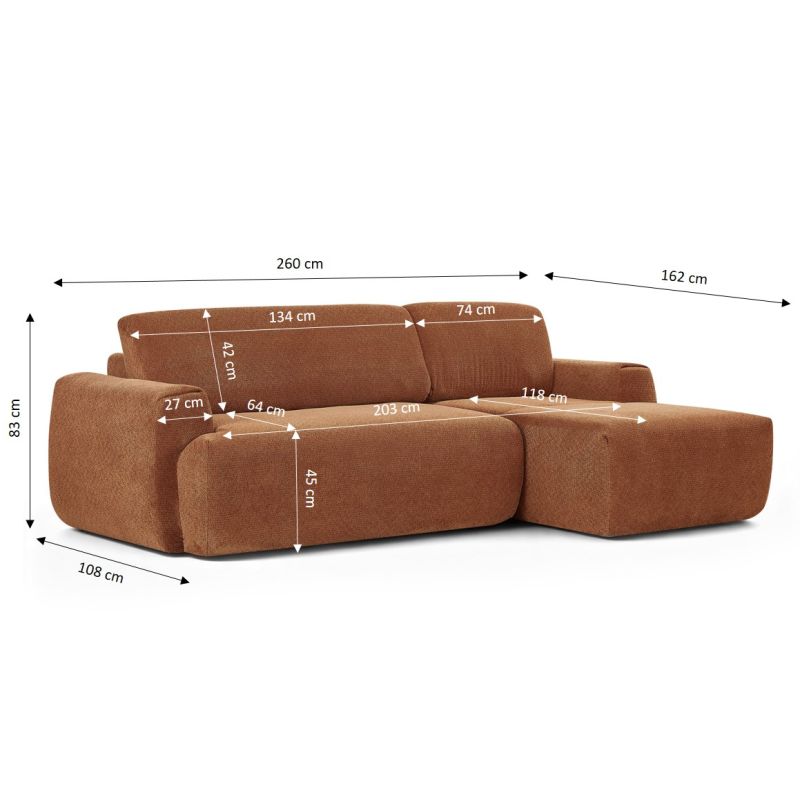 Canapé d'angle droit compressé WESTA 4 places tissu chenille terracotta