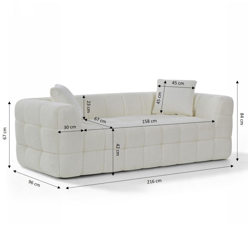 Canapé droit compressé JUPA 3 places tissu bouclette beige