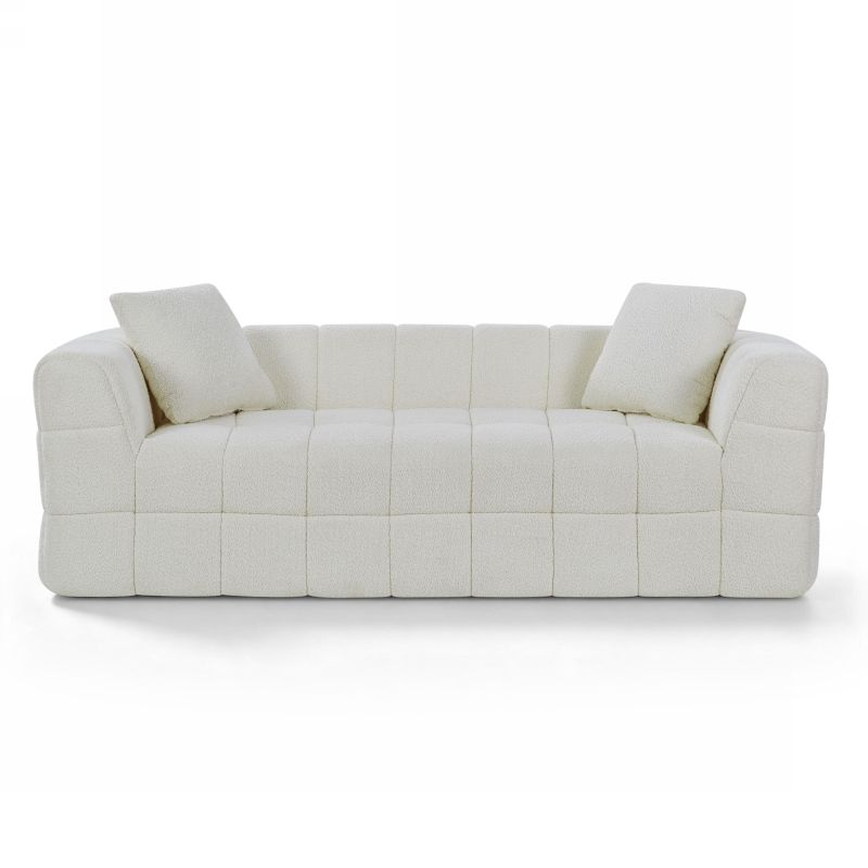 Canapé droit compressé JUPA 3 places tissu bouclette beige