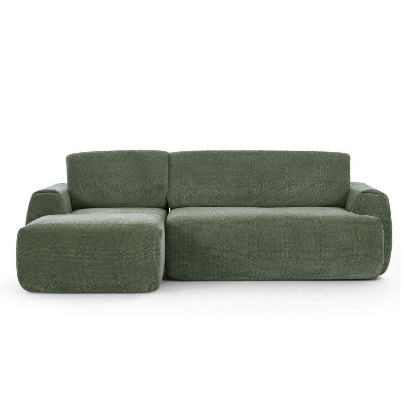 Canapé d'angle gauche compressé WESTA 4 places tissu chenille vert