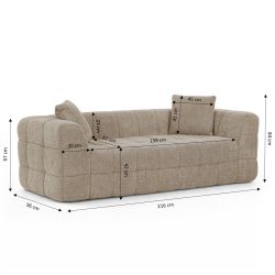 Canapé droit compressé JUPA 3 places tissu bouclette taupe