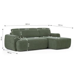Canapé d'angle droit compressé WESTA 4 places tissu chenille vert