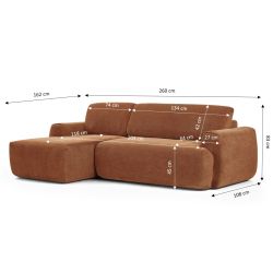 Canapé d'angle gauche compressé WESTA 4 places tissu chenille terracotta