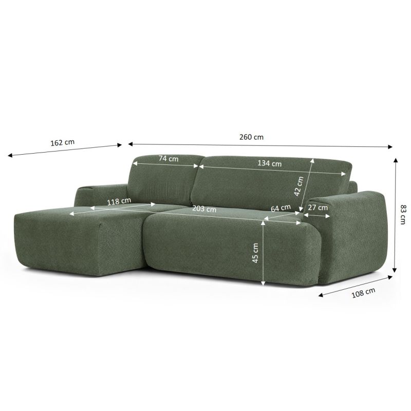 Canapé d'angle gauche compressé WESTA 4 places tissu chenille vert