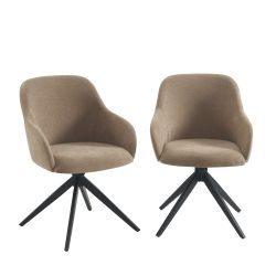 Lot de 2 chaises ELMA tissu marron et pieds métal noir