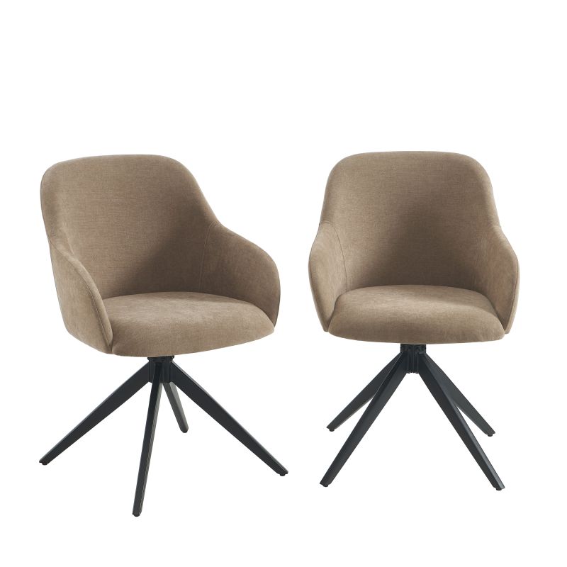 Lot de 2 chaises ELMA tissu marron et pieds métal noir