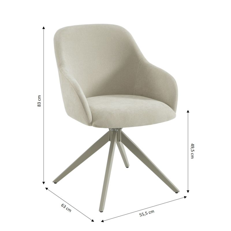 Lot de 2 chaises ELMA tissu beige et pieds métal beige