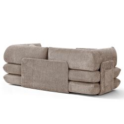 Canapé droit compressé et convertible CHIMA déplimousse 3 places tissu chenille marron