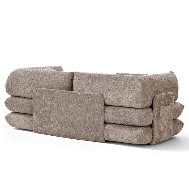 Canapé droit compressé et convertible CHIMA déplimousse 3 places tissu chenille marron