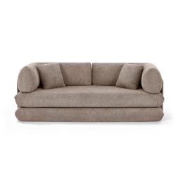 Canapé droit compressé et convertible CHIMA déplimousse 3 places tissu chenille marron