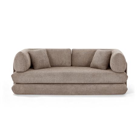 Canapé droit compressé et convertible CHIMA déplimousse 3 places tissu chenille marron