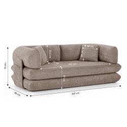 Canapé droit compressé et convertible CHIMA déplimousse 3 places tissu chenille marron