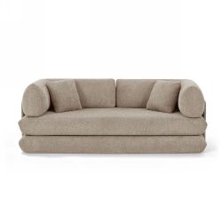 Canapé droit compressé et convertible CHIMA déplimousse 3 places tissu chenille taupe