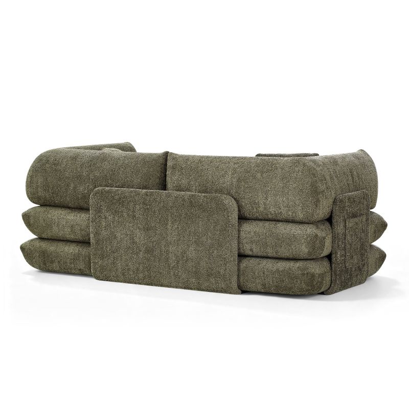 Canapé droit compressé et convertible CHIMA déplimousse 3 places tissu chenille vert