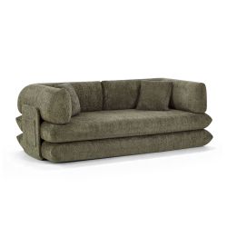 Canapé droit compressé et convertible CHIMA déplimousse 3 places tissu chenille vert