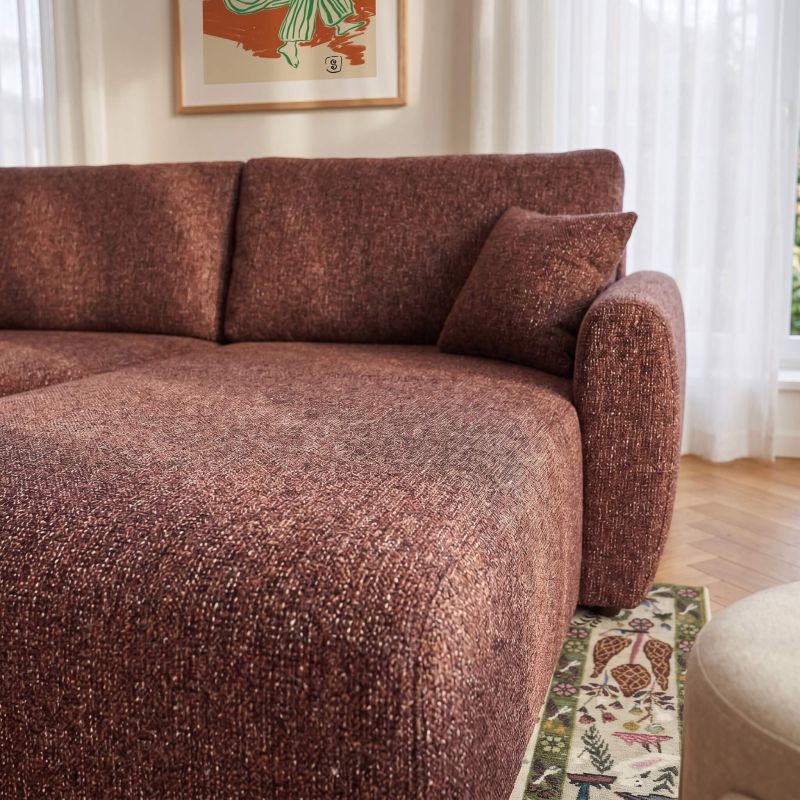 Canapé d'angle convertible et réversible DANA 4 places tissu chenille bordeaux
