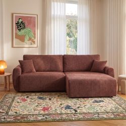 Canapé d'angle convertible et réversible DANA 4 places tissu chenille bordeaux