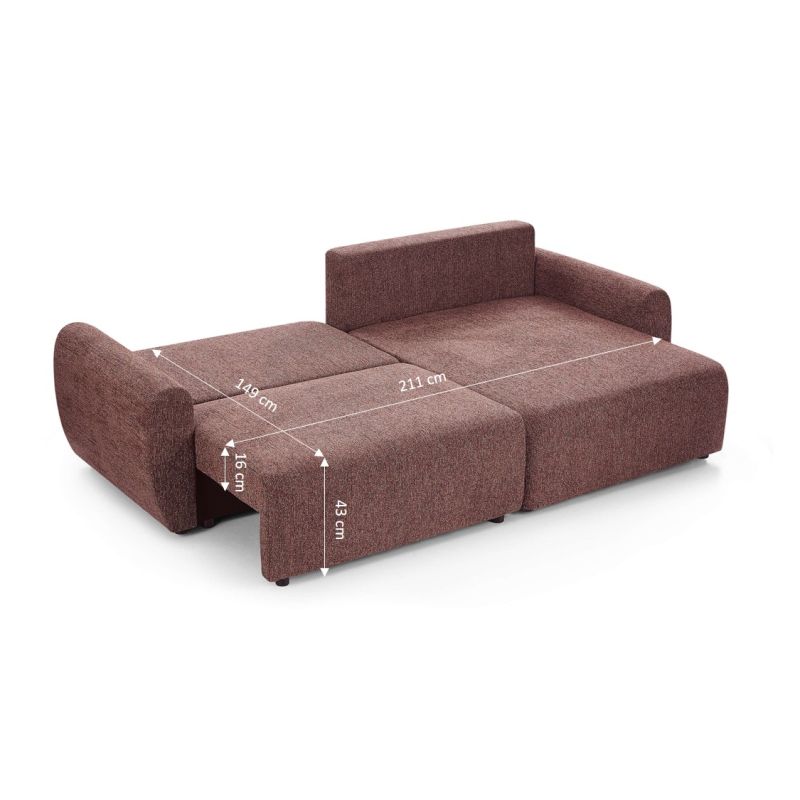 Canapé d'angle convertible et réversible DANA 4 places tissu chenille bordeaux