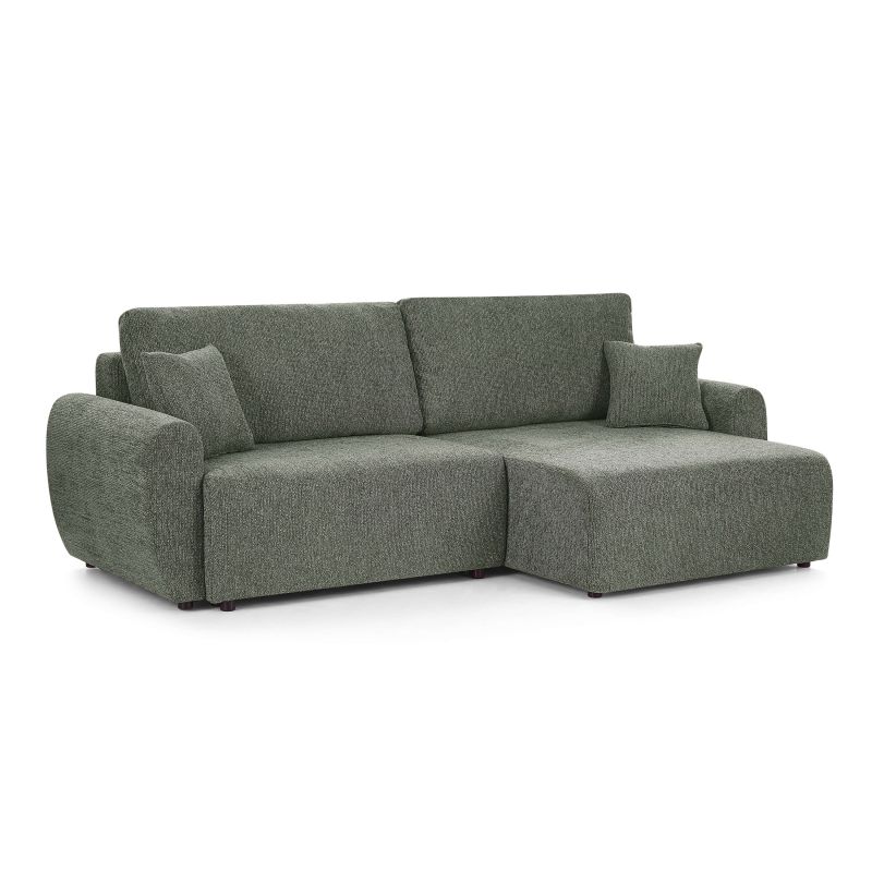 Canapé d'angle convertible et réversible DANA 4 places tissu chenille vert