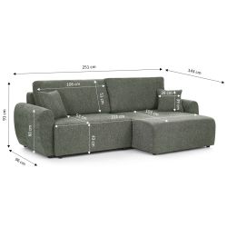 Canapé d'angle convertible et réversible DANA 4 places tissu chenille vert