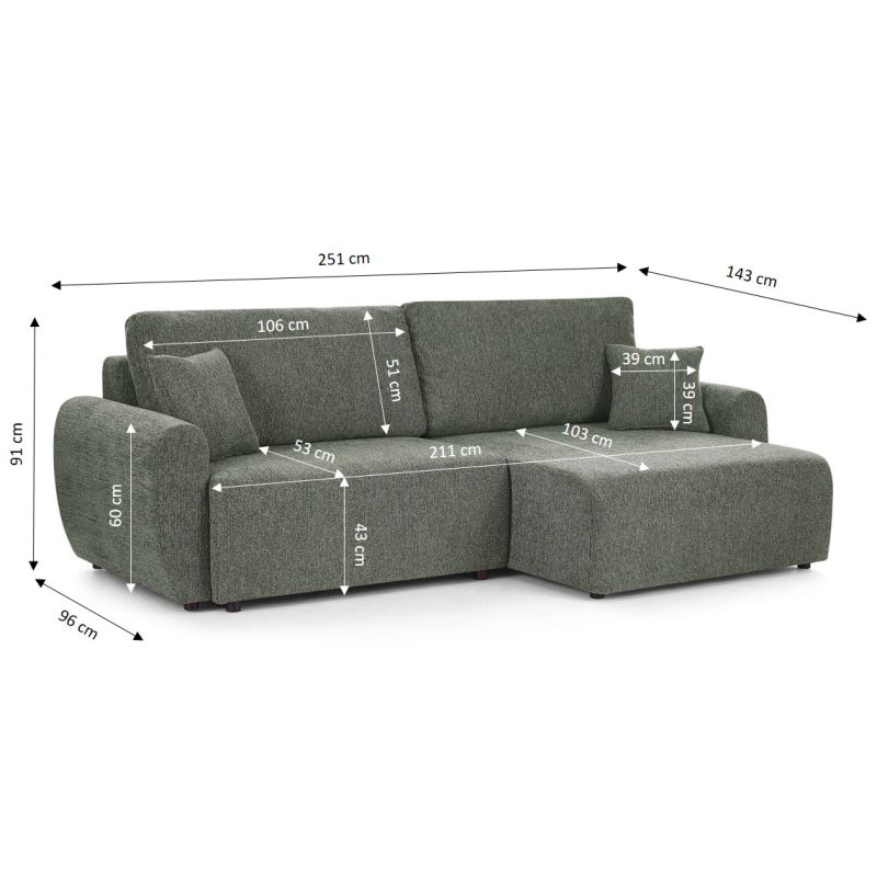 Canapé d'angle convertible et réversible DANA 4 places tissu chenille vert