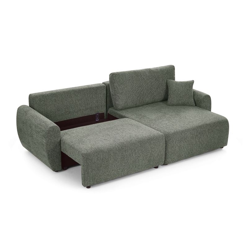 Canapé d'angle convertible et réversible DANA 4 places tissu chenille vert