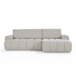 Canapé d'angle droit compressé FEYA 4 places tissu chenille crème