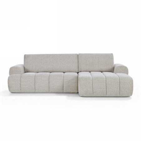 Canapé d'angle droit compressé FEYA 4 places tissu chenille crème