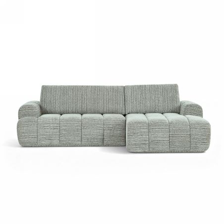 Canapé d'angle droit compressé FEYA 4 places tissu chenille vert