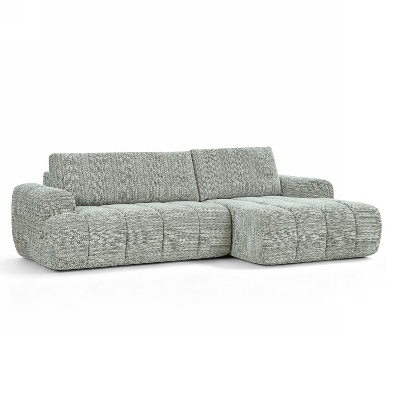 Canapé d'angle droit compressé FEYA 4 places tissu chenille vert