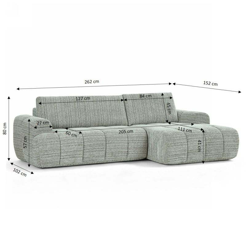 Canapé d'angle droit compressé FEYA 4 places tissu chenille vert