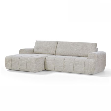 Canapé d'angle gauche compressé FEYA 4 places tissu chenille crème