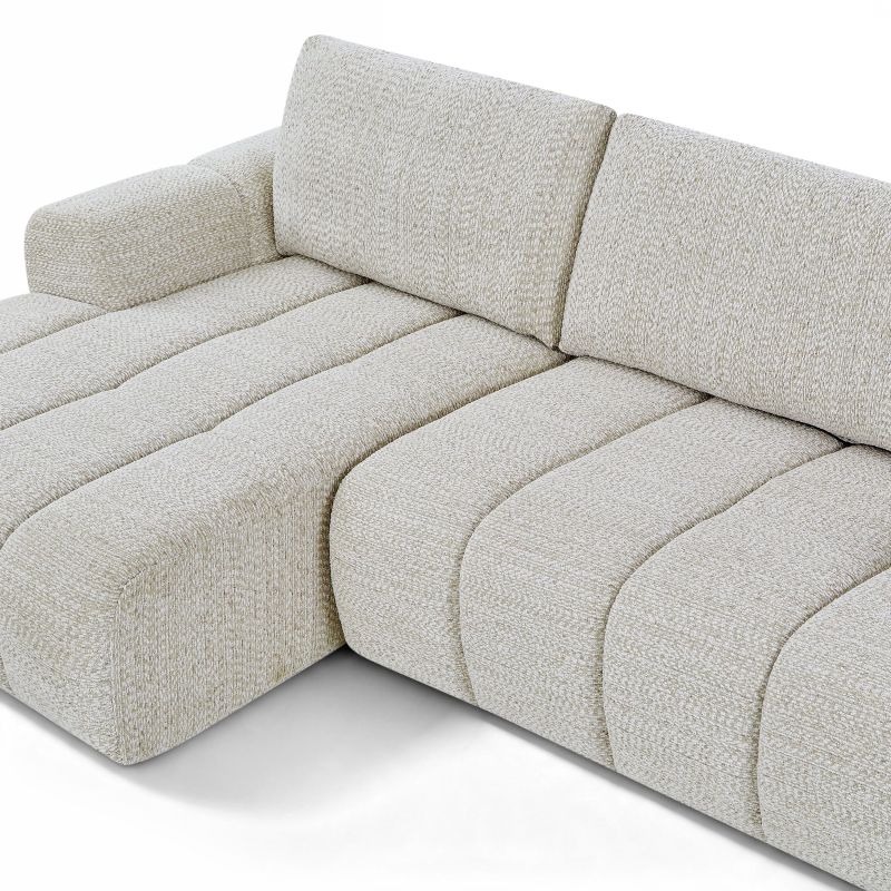 Canapé d'angle gauche compressé FEYA 4 places tissu chenille crème