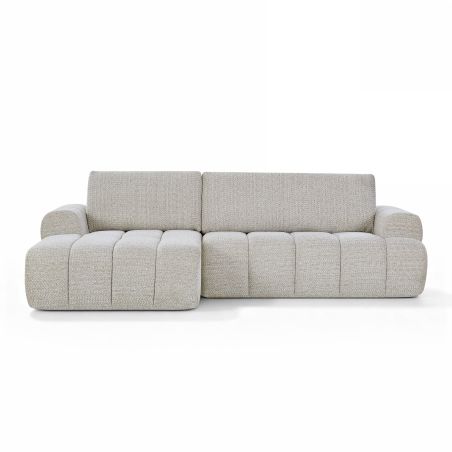 Canapé d'angle gauche compressé FEYA 4 places tissu chenille crème