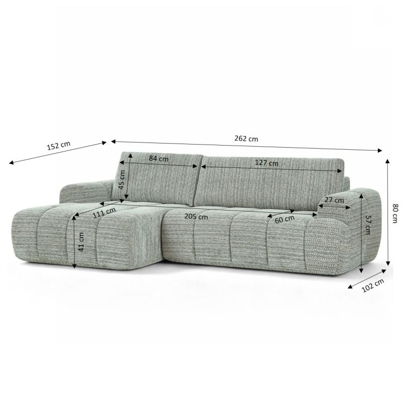 Canapé d'angle gauche compressé FEYA 4 places tissu chenille vert