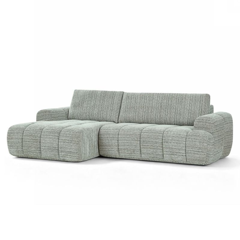 Canapé d'angle gauche compressé FEYA 4 places tissu chenille vert