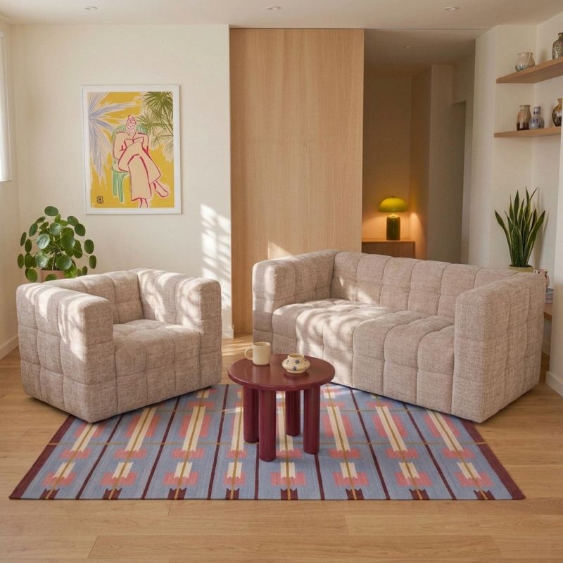 Canapé droit fixe NAIAD 2 places tissu texturé beige