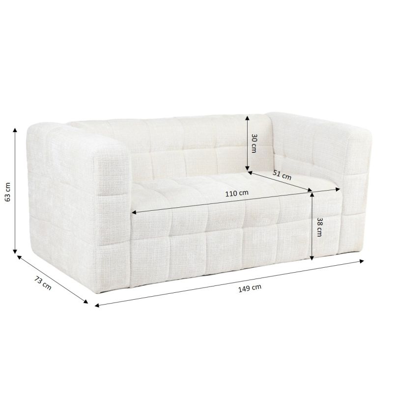 Canapé droit fixe NAIAD 2 places tissu texturé crème