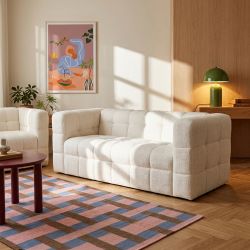 Canapé droit fixe NAIAD 2 places tissu texturé crème