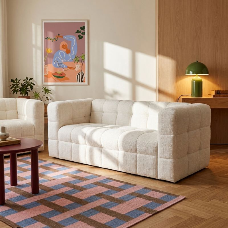 Canapé droit fixe NAIAD 2 places tissu texturé crème