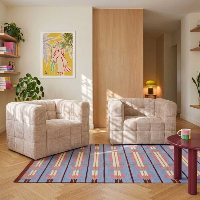 Fauteuil fixe NAIAD 1 place tissu texturé beige