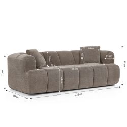 Canapé droit compressé ORVA 3 places tissu chenille taupe