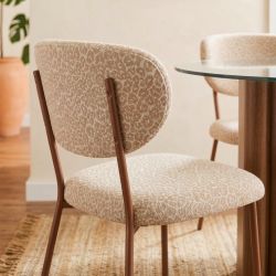 Lot de 2 chaises OREL tissu léopard beige et pieds métal effet bois