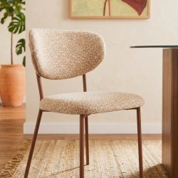 Lot de 2 chaises OREL tissu léopard beige et pieds métal effet bois